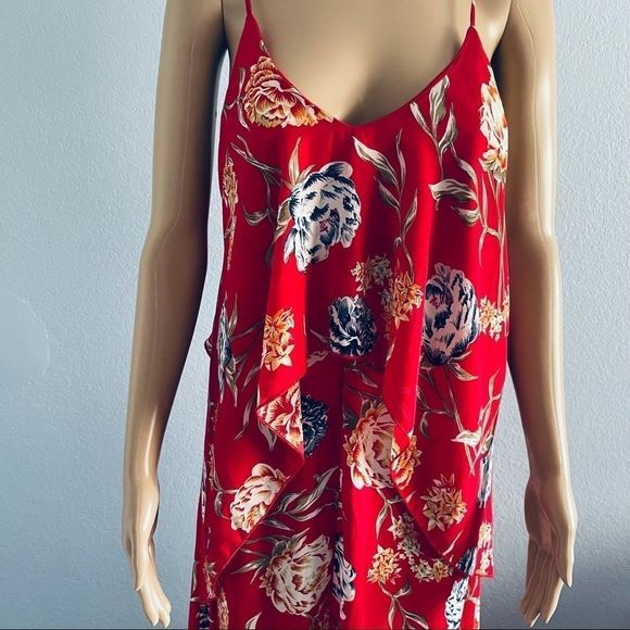 Romeo + Juliet Red Floral Flounce Maxi Dress S - Picture 5 of 14